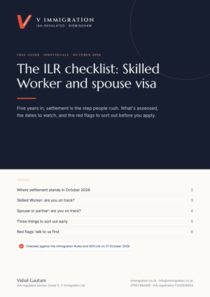 Cover of the free guide: The ILR checklist, Skilled Worker and spouse visa