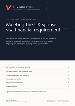 Cover of the free guide: Meeting the UK spouse visa financial requirement